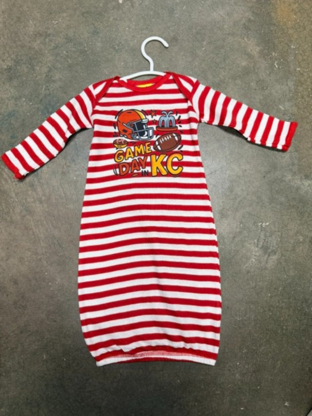 Game Day in KC - Kansas City Newborn Cotton Gown Red & White Striped
